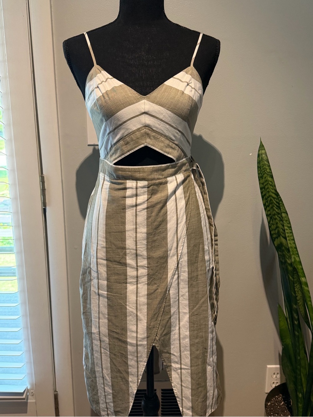 Express Striped Faux Wrap Cotton Midi Dress